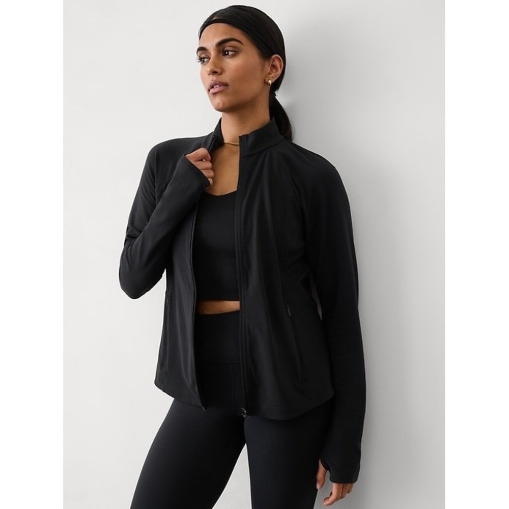 Athleta Pacifica Illume UPF Fitted Top XS Black Long Sleeve Zip Activewear‎